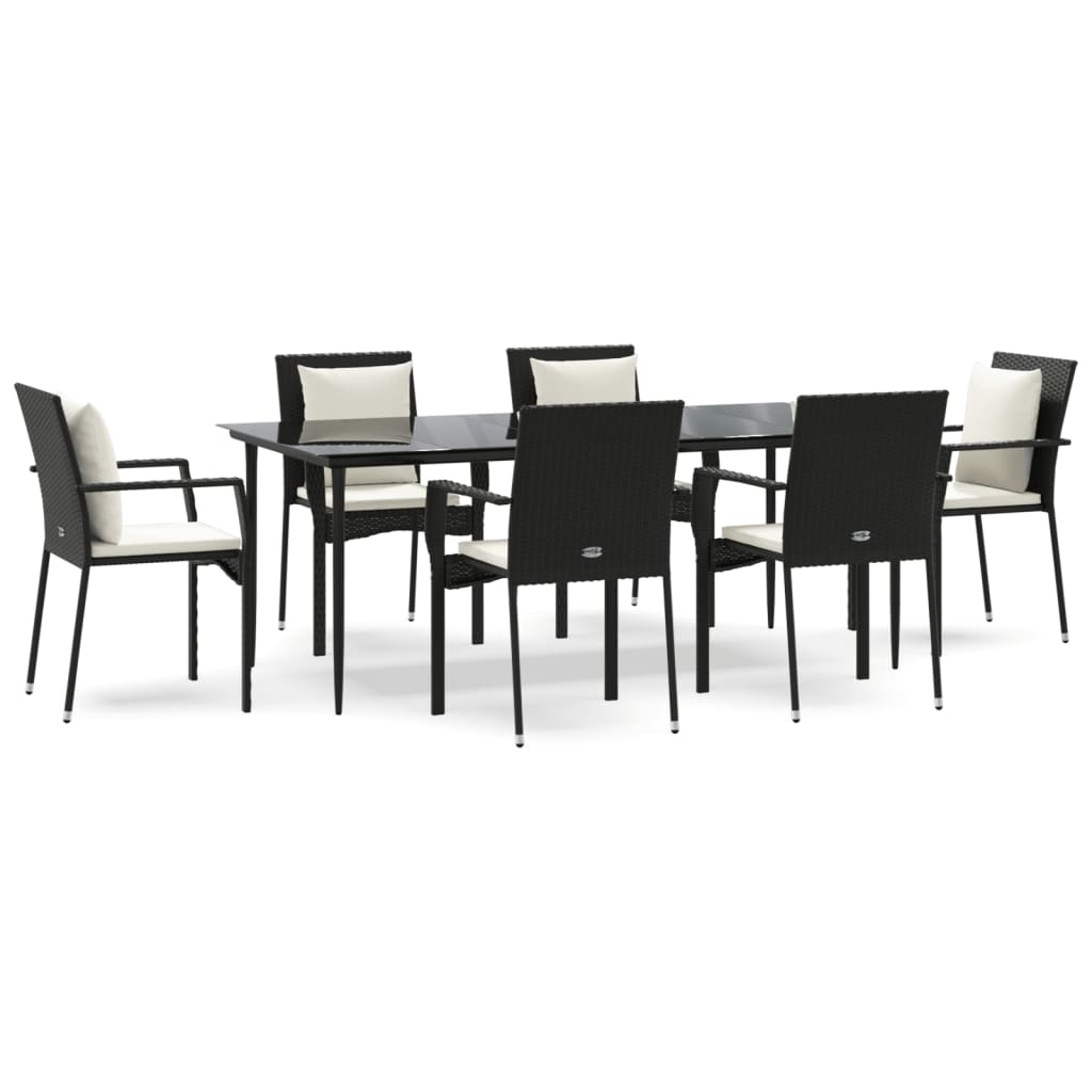 vidaXL Ensemble à manger de jardin coussins 7pcs Noir Résine tressée