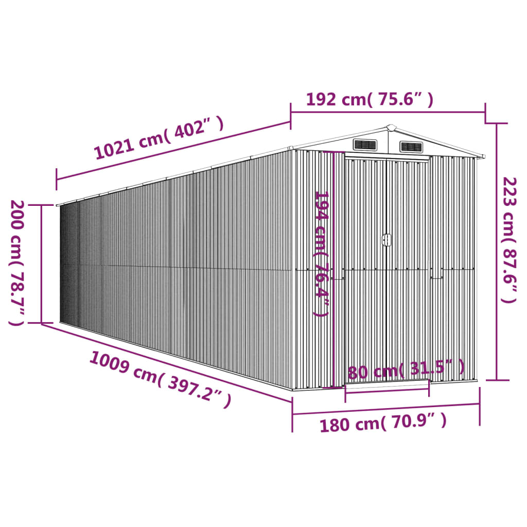 vidaXL Abri de jardin Anthracite 192x1021x223 cm Acier galvanisé