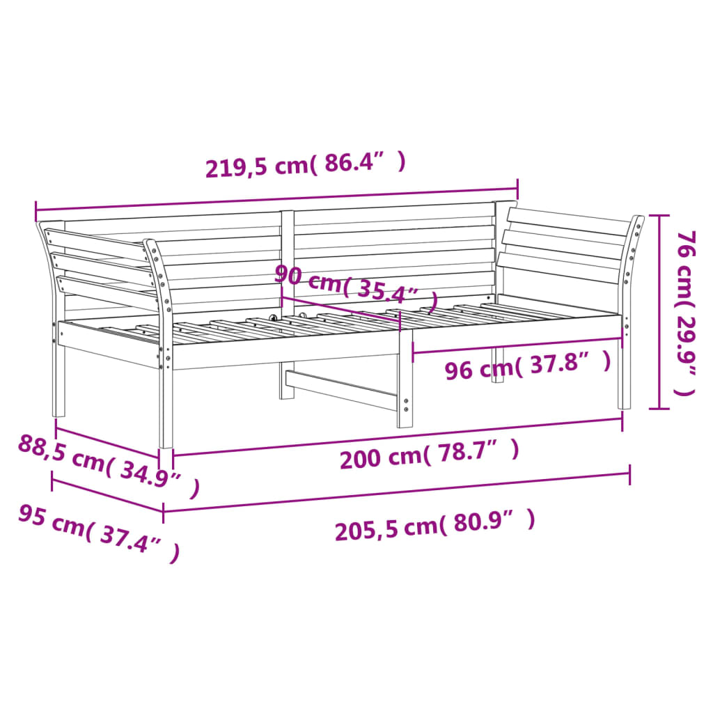 vidaXL Lit de jour sans matelas cire marron 90x200 cm bois pin massif