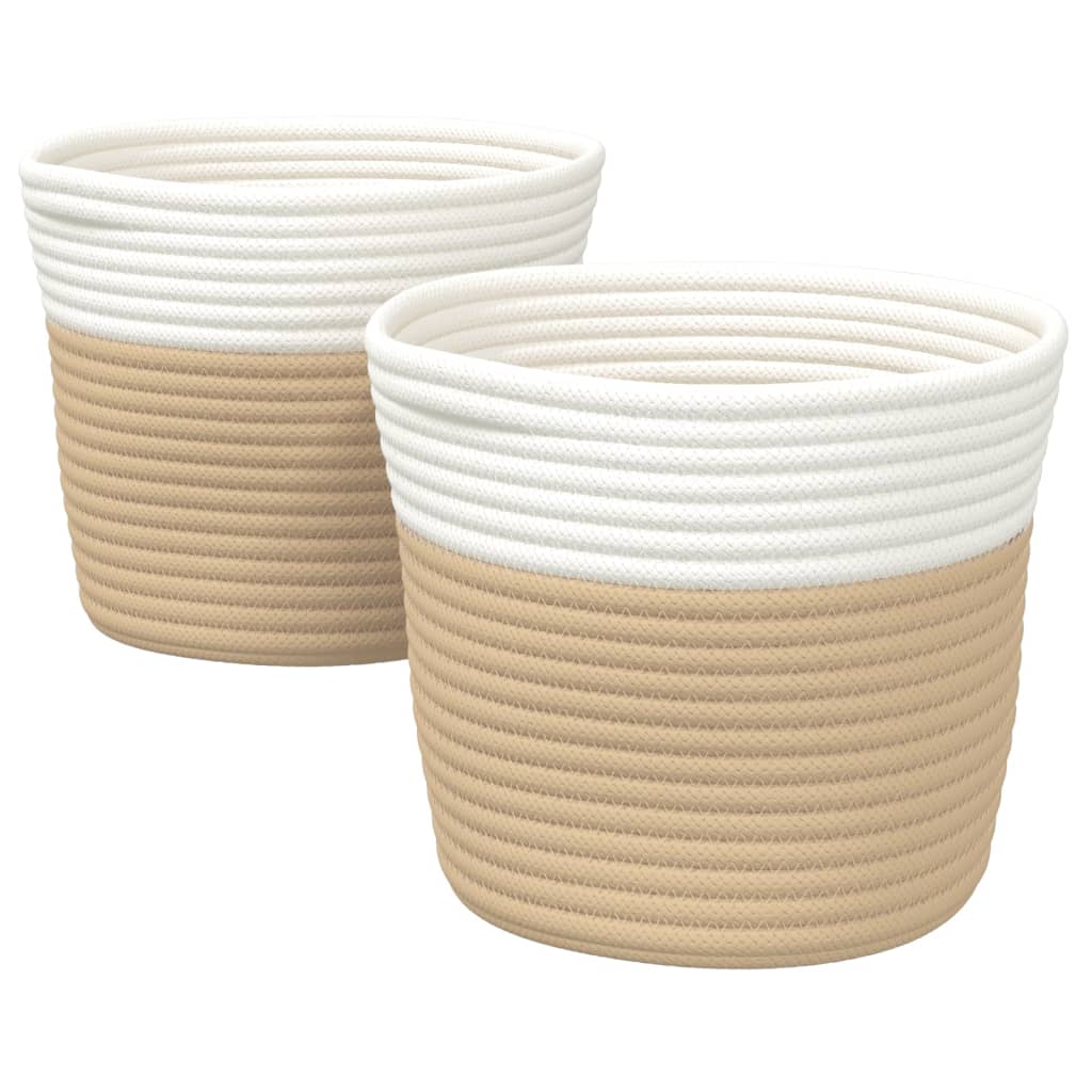 vidaXL Paniers de rangement 2 pcs beige et blanc Ø24x18 cm coton