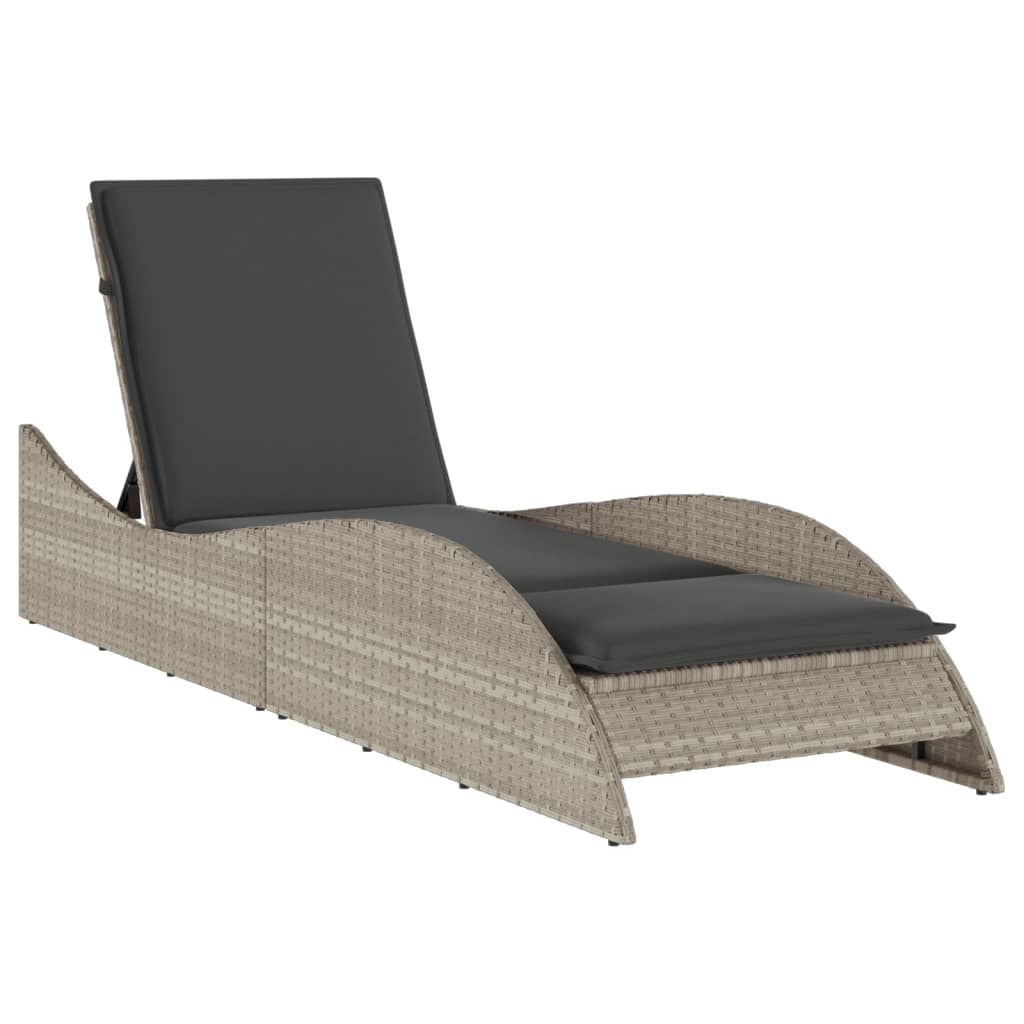 vidaXL Chaise longue avec coussin gris clair 60x205x73 cm poly rotin