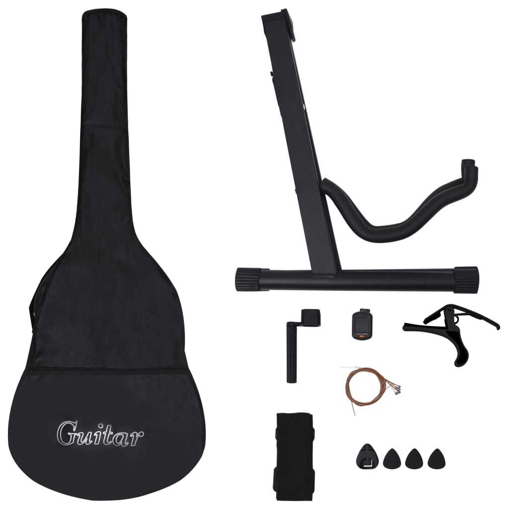 vidaXL Jeu de guitare classique de débutant 12 pcs Noir 4/4 39"