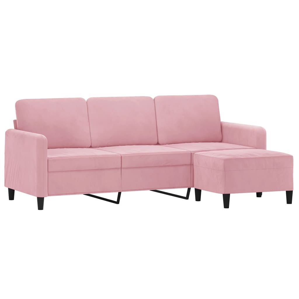 vidaXL Canapé à 3 places avec repose-pieds Rose 180 cm Velours