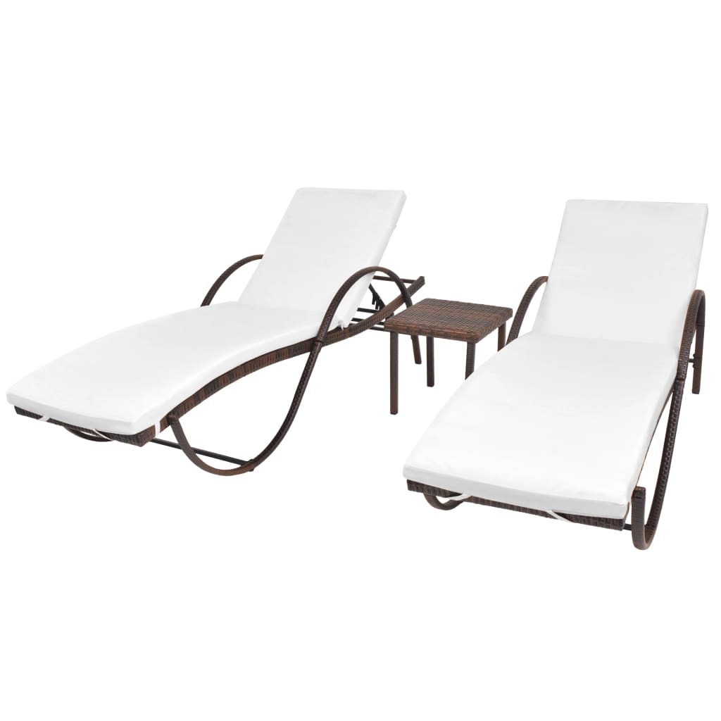 vidaXL Chaises longues lot de 2 avec table Résine tressée Marron