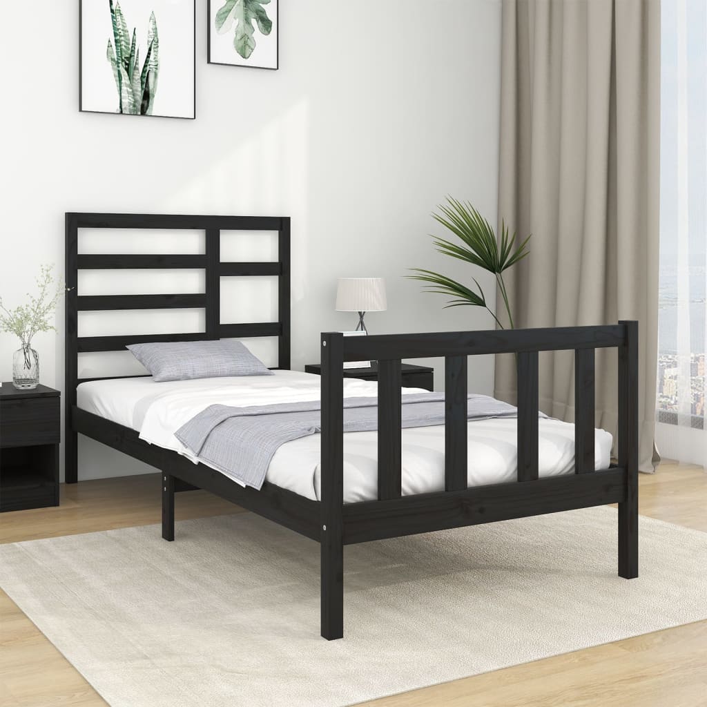 vidaXL Cadre de lit Noir Bois massif 90x190 cm Simple