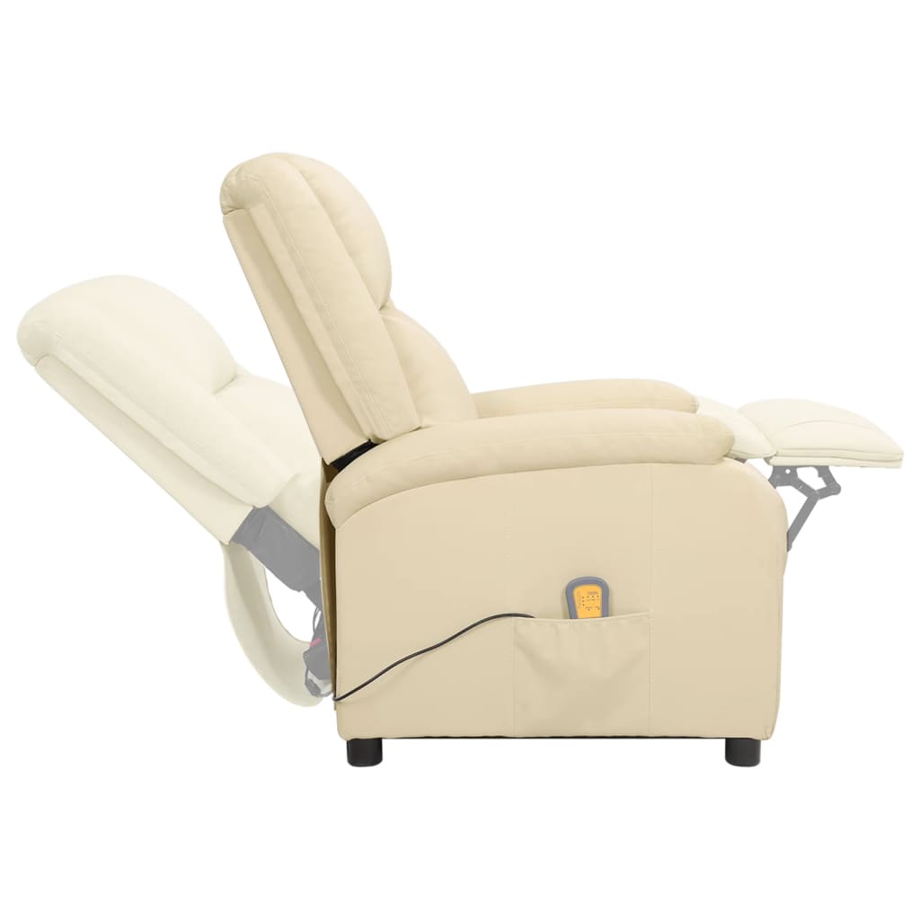 vidaXL Fauteuil de massage Crème Cuir véritable