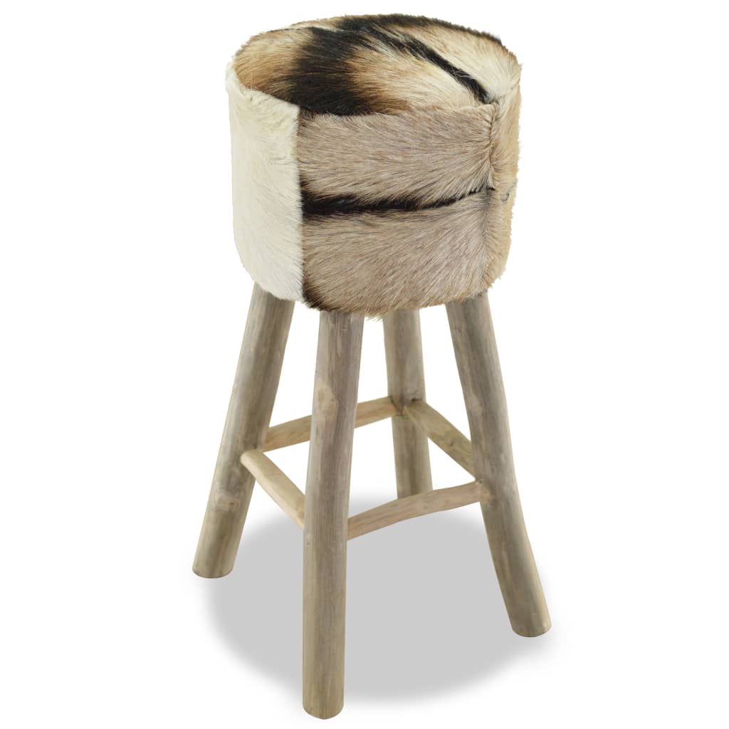 vidaXL Tabouret de bar Cuir véritable et bois de teck solide