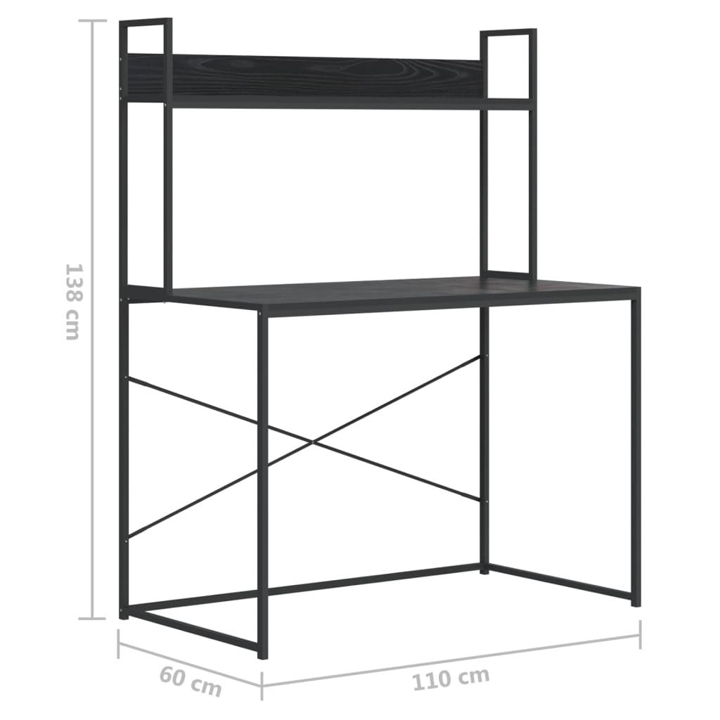 vidaXL Bureau d'ordinateur noir 110x60x138 cm bois d’ingénierie