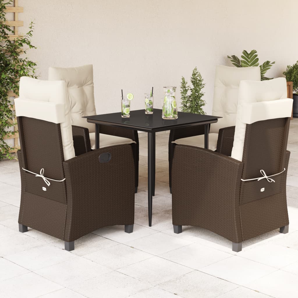 vidaXL Ensemble à manger de jardin 5 pcs et coussins marron poly rotin