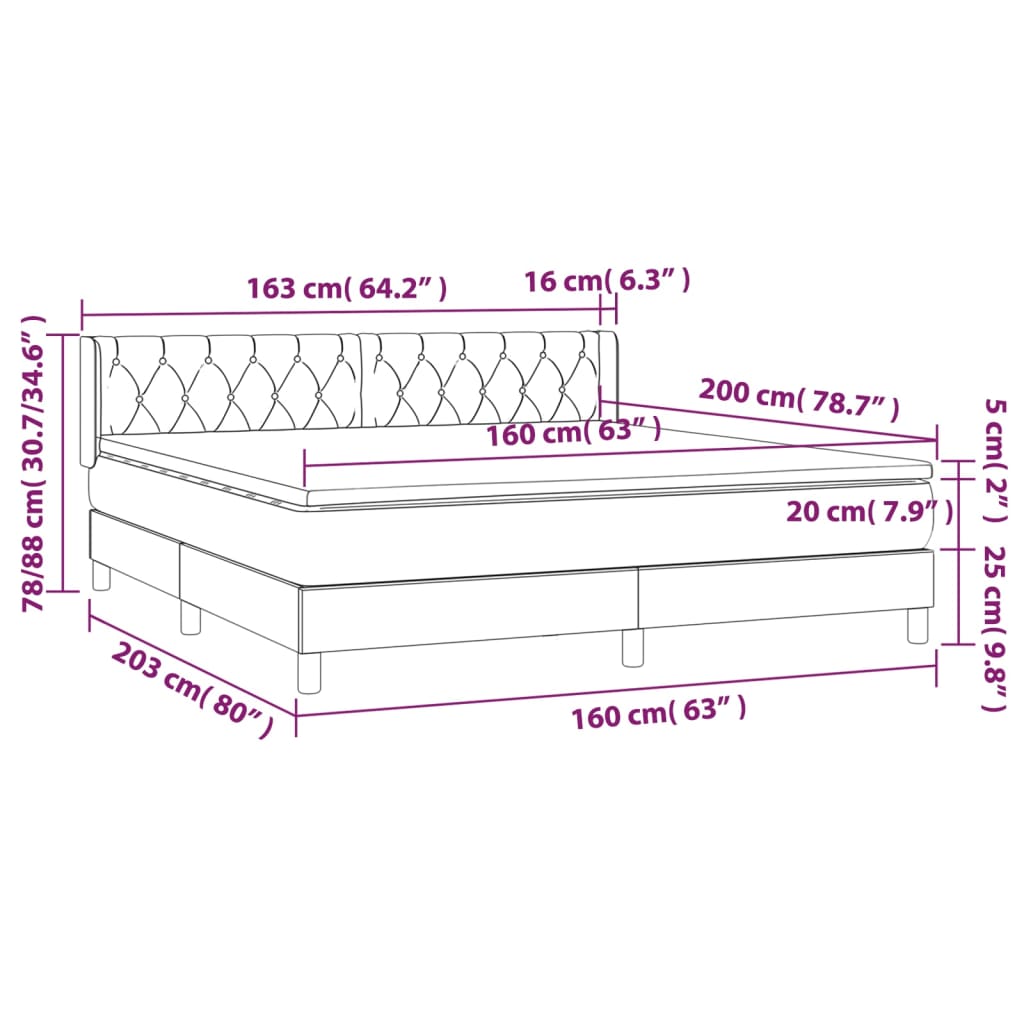 vidaXL Sommier à lattes de lit avec matelas Gris clair 160x200cm Tissu