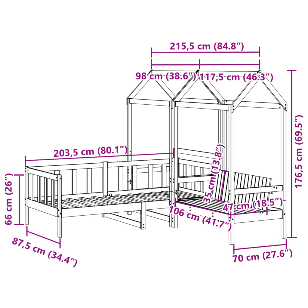 vidaXL Ensemble de lit de jour et de banc avec toit sans matelas