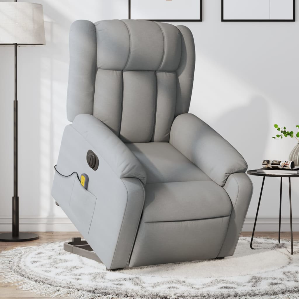 vidaXL Fauteuil inclinable de massage électrique Gris clair Tissu