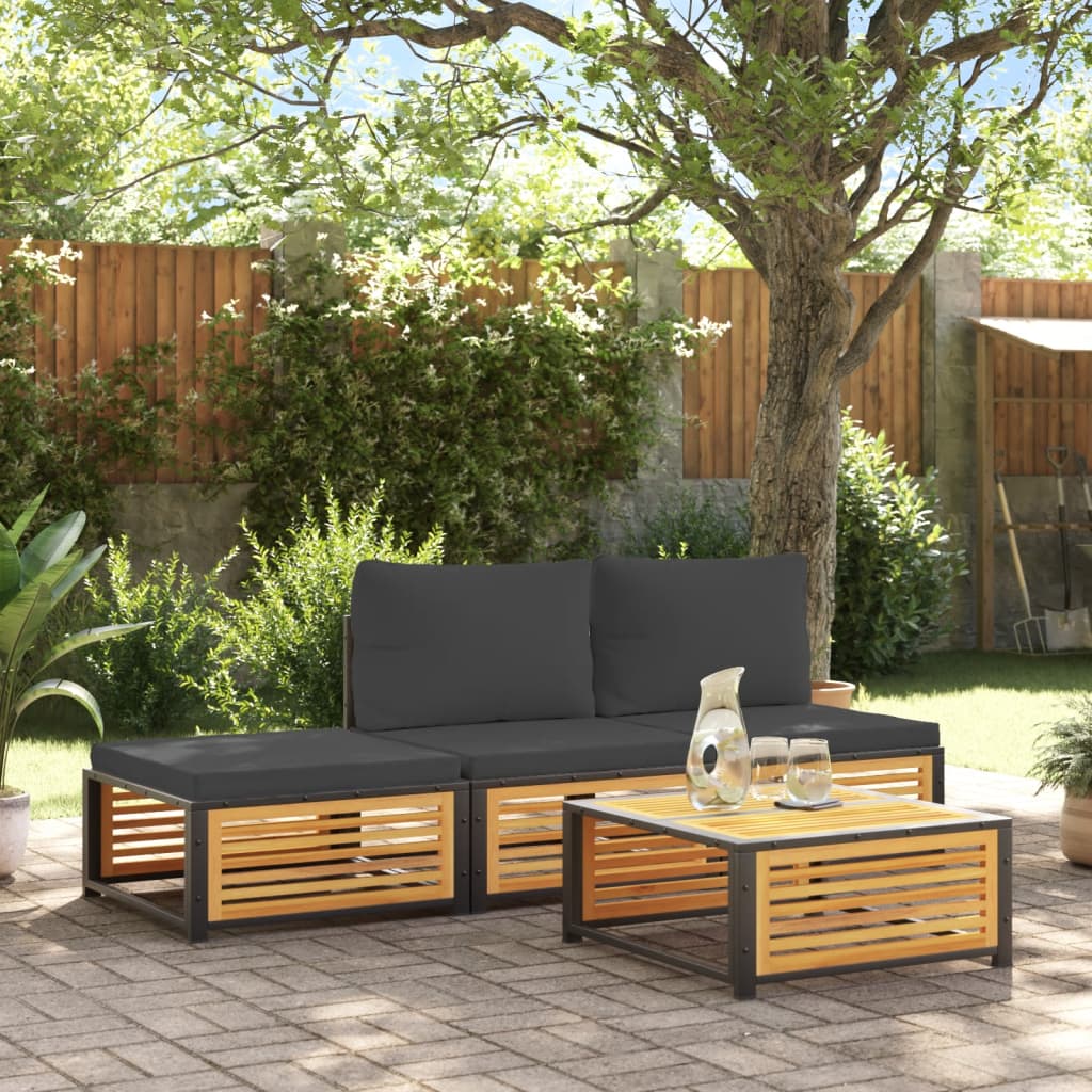 vidaXL Salon de jardin avec coussins 4 pcs bois d'acacia massif