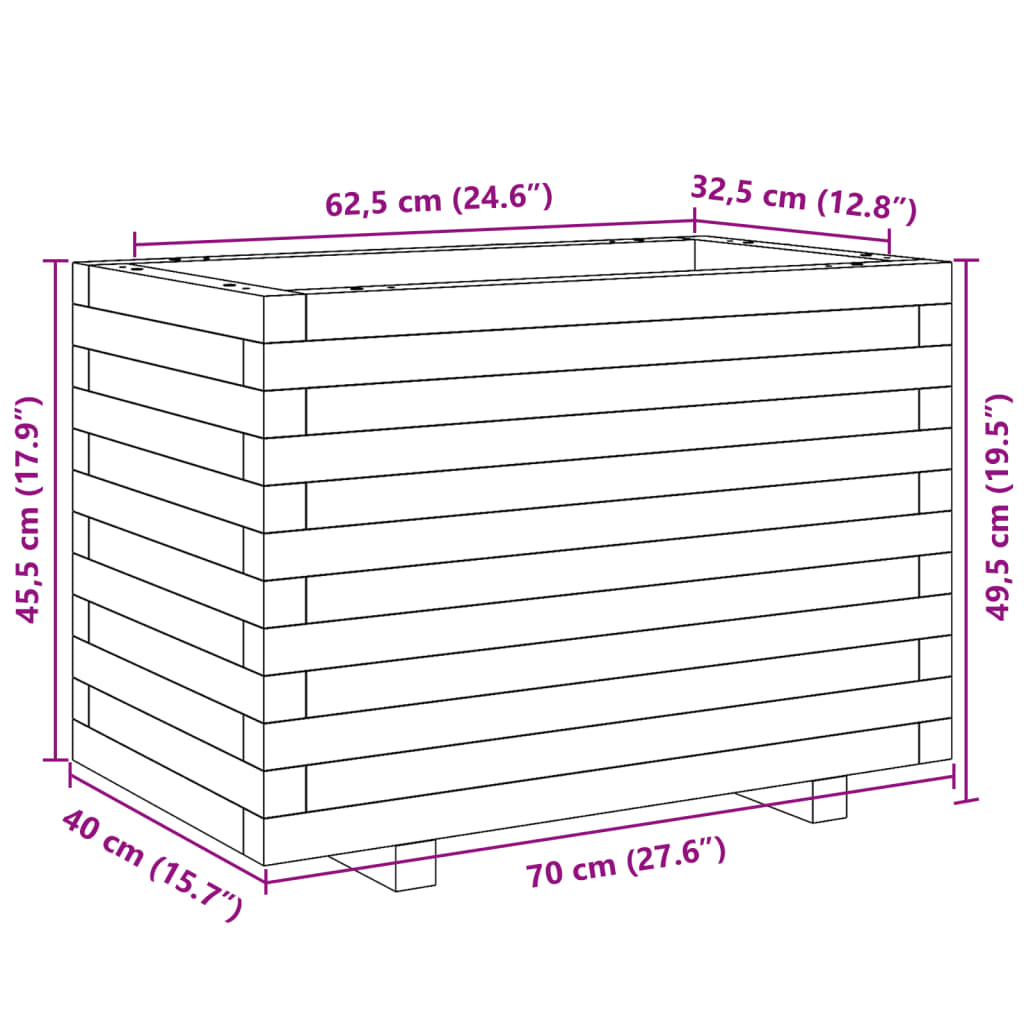 vidaXL Jardinière cire marron 70x40x49,5 cm bois de pin massif