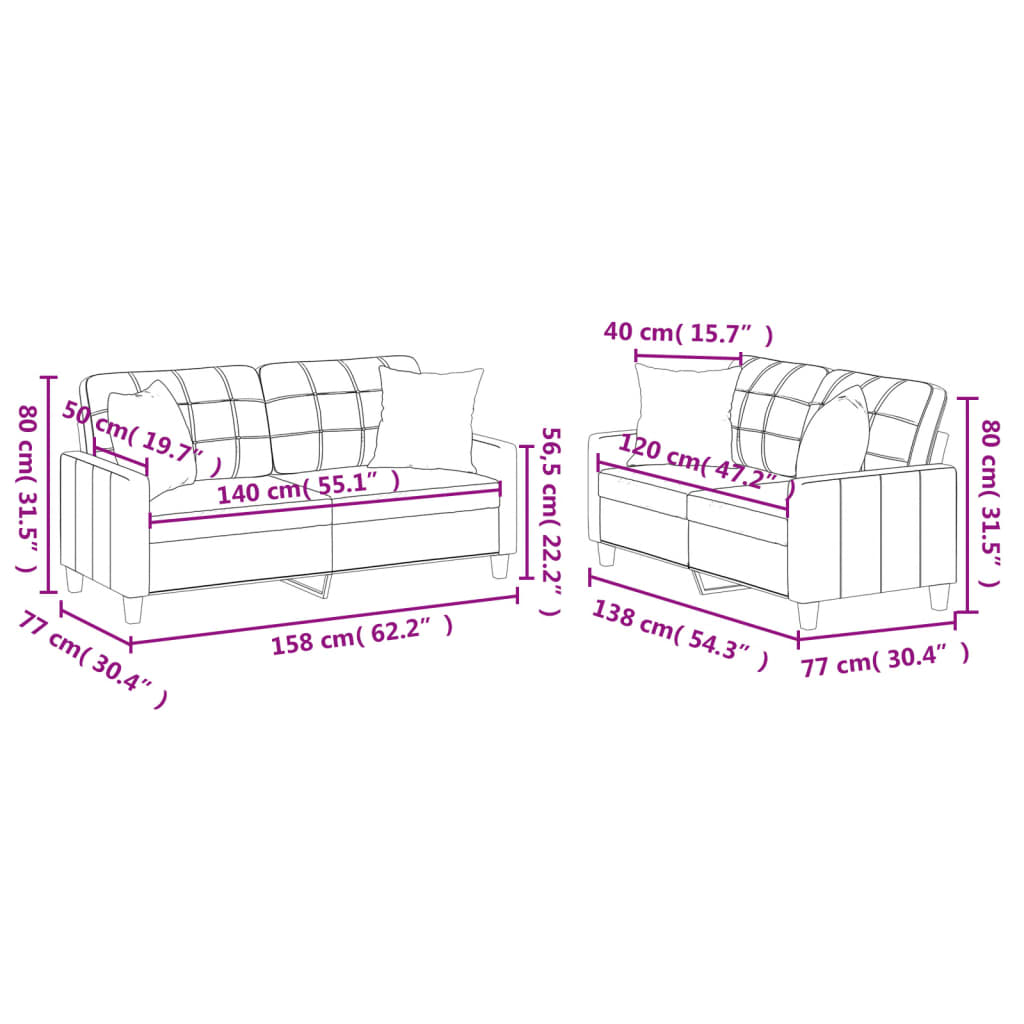 vidaXL Ensemble de canapés 2 pcs avec coussins cappuccino similicuir