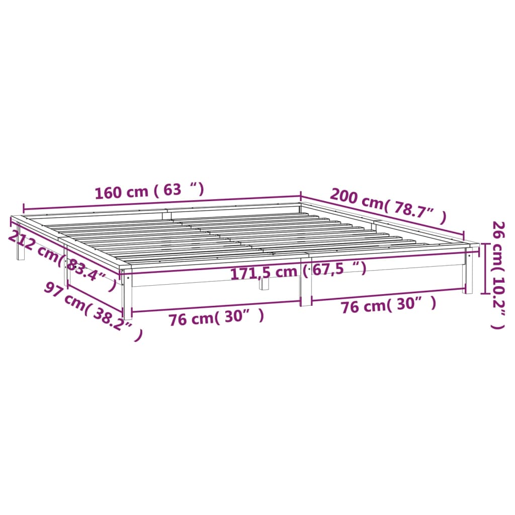 vidaXL Cadre de lit à LED sans matelas blanc 160x200 cm bois massif