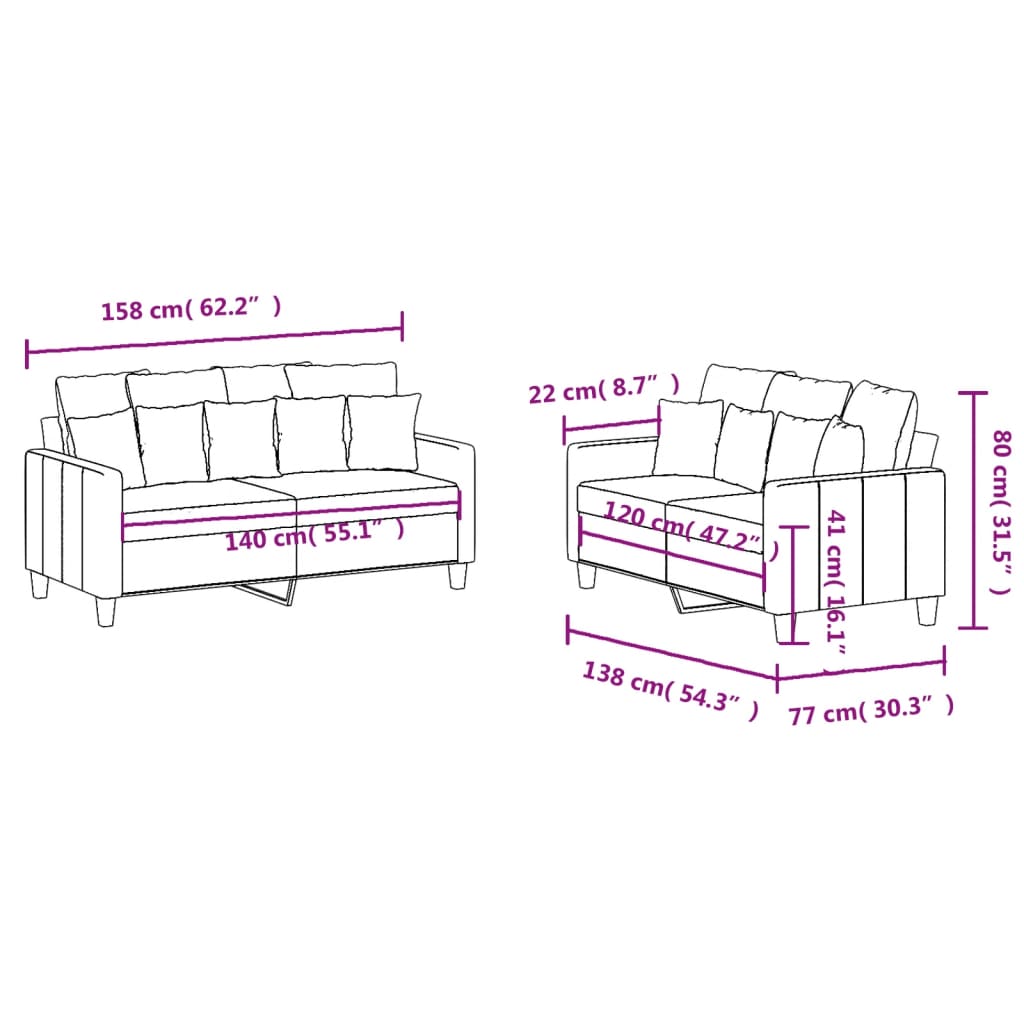 vidaXL Ensemble de canapés 2 pcs avec coussins Gris clair Tissu