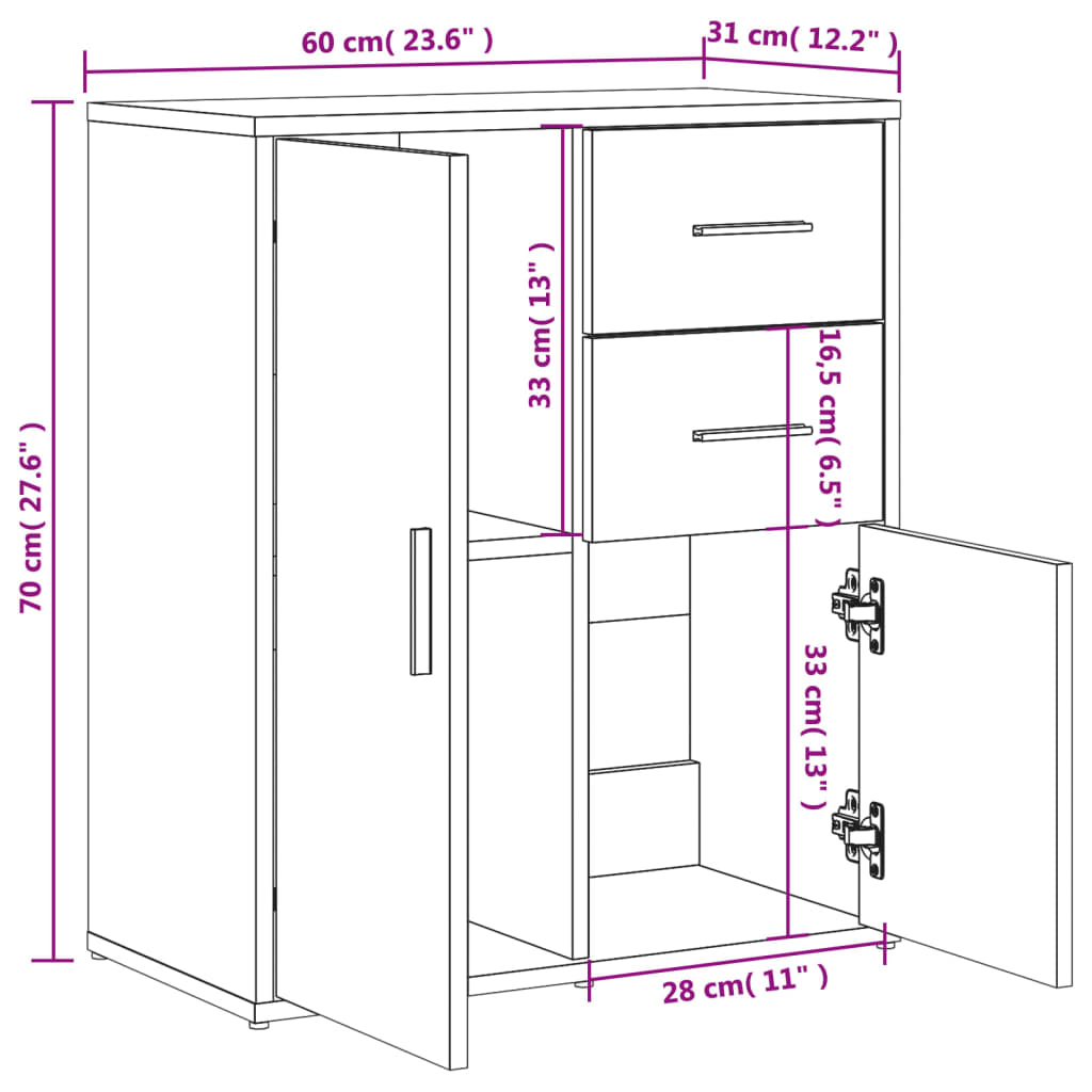 vidaXL Buffet sonoma gris 60x31x70 cm bois d'ingénierie