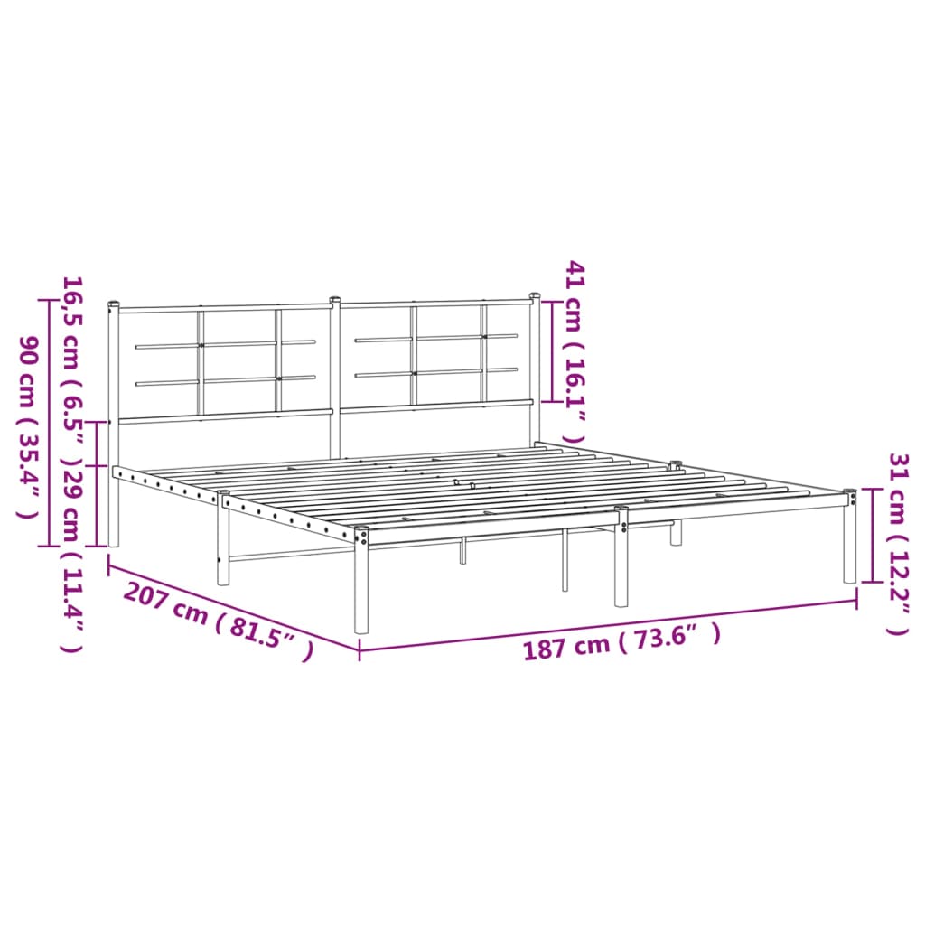 vidaXL Cadre de lit métal sans matelas et tête de lit blanc 180x200 cm