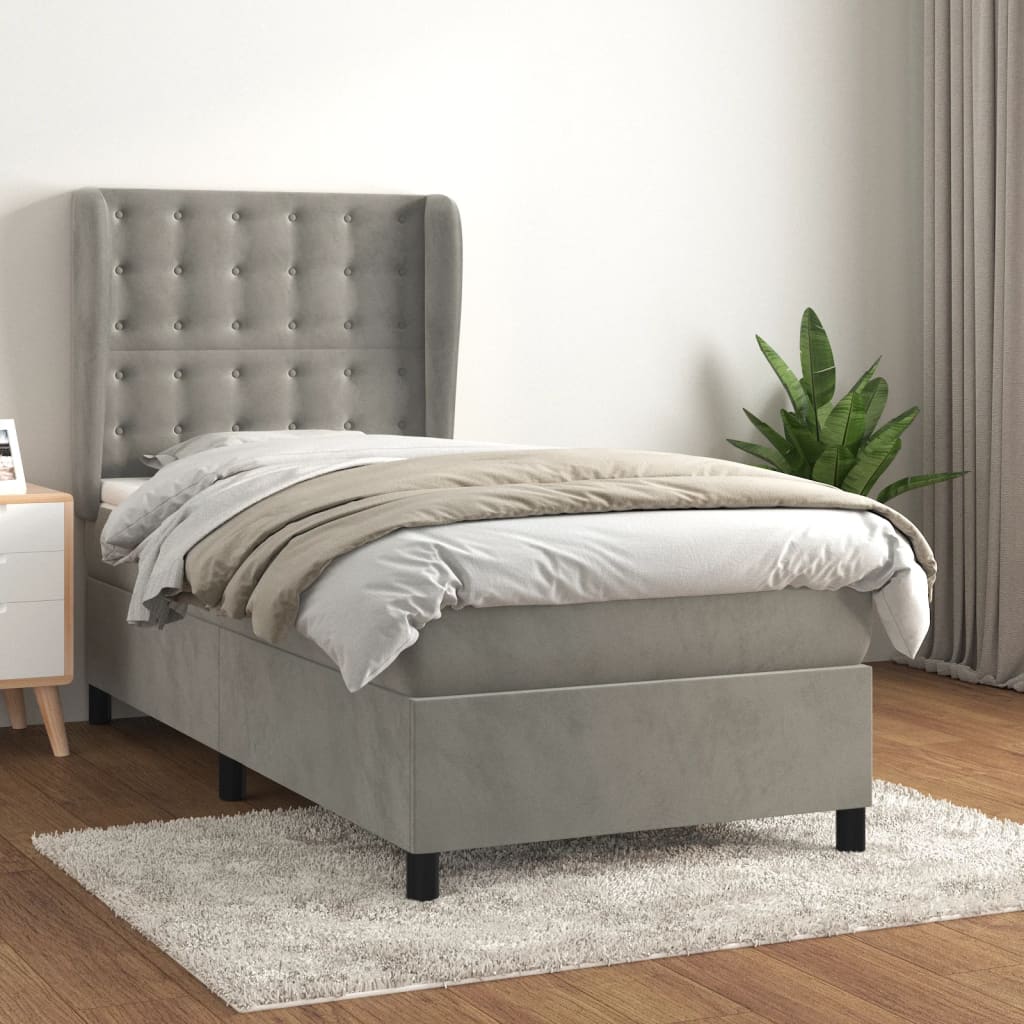 vidaXL Sommier à lattes de lit et matelas Gris clair 80x200 cm Velours