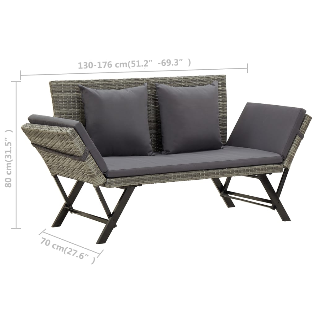 vidaXL Banc de jardin avec coussins 176 cm Gris Résine tressée