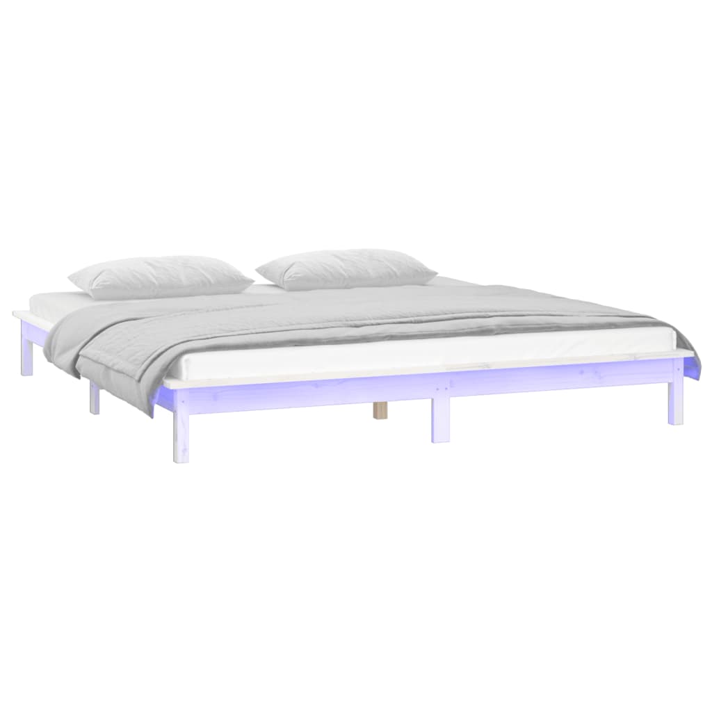 vidaXL Cadre de lit à LED sans matelas blanc 200x200 cm bois massif