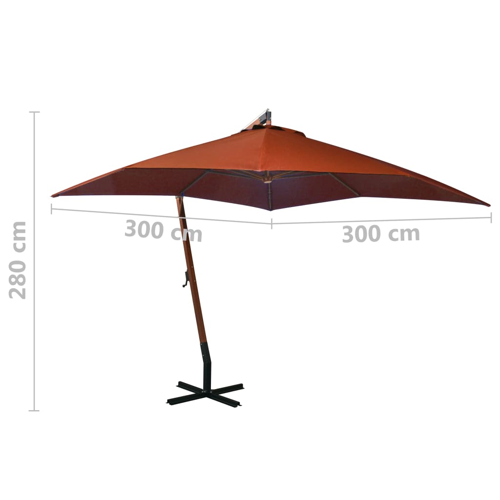 vidaXL Parasol de jardin suspendu avec mât terre cuite bois de sapin