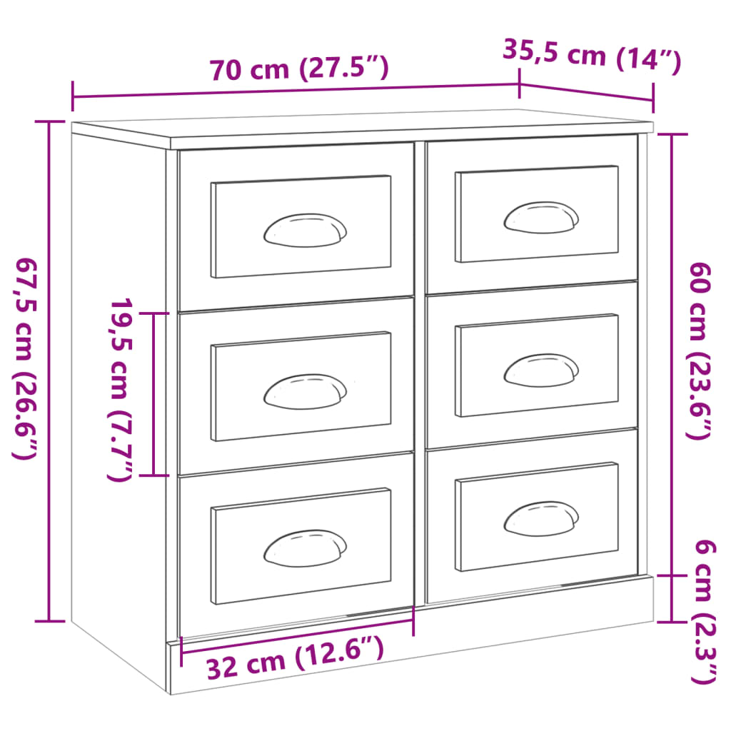 vidaXL Buffet chêne sonoma 70x35,5x67,5 cm bois d'ingénierie