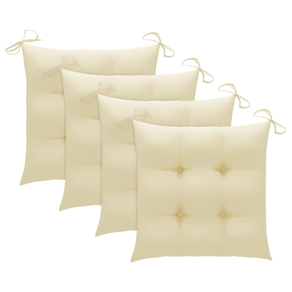 vidaXL Chaises de jardin lot de 4 et coussins blanc crème Teck solide