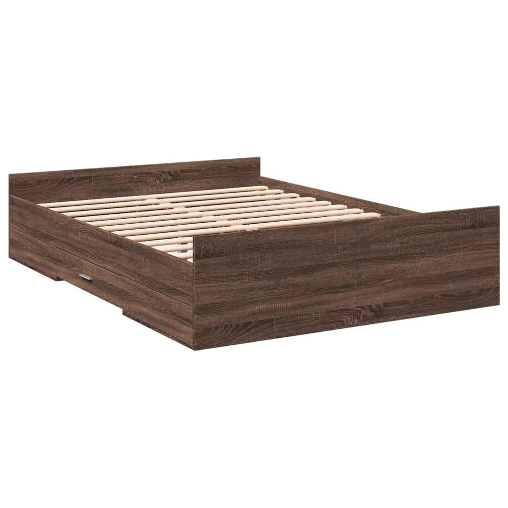 vidaXL Cadre de lit avec tiroirs sans matelas chêne marron 140x190 cm