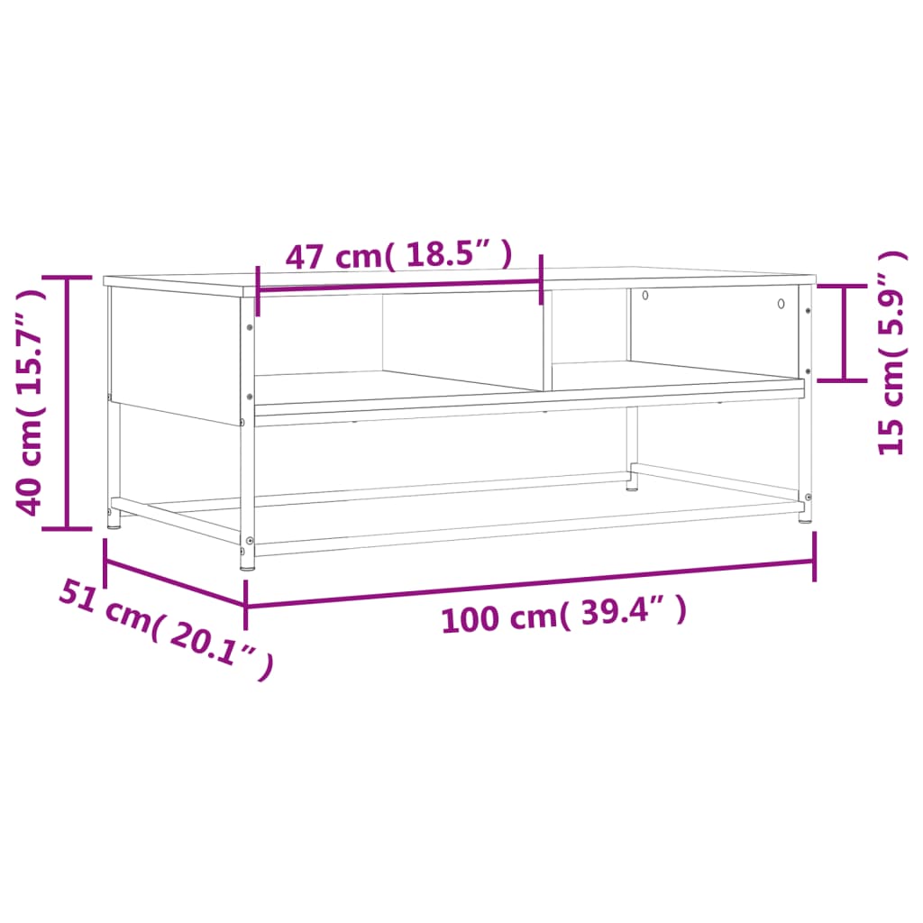 vidaXL Table basse chêne marron 100x51x40 cm bois d'ingénierie