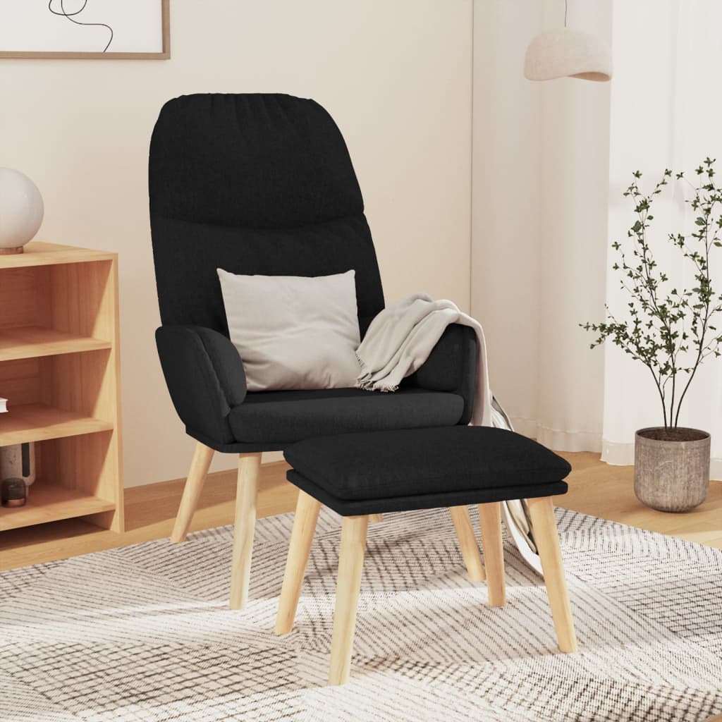 vidaXL Chaise de relaxation avec tabouret Noir Tissu