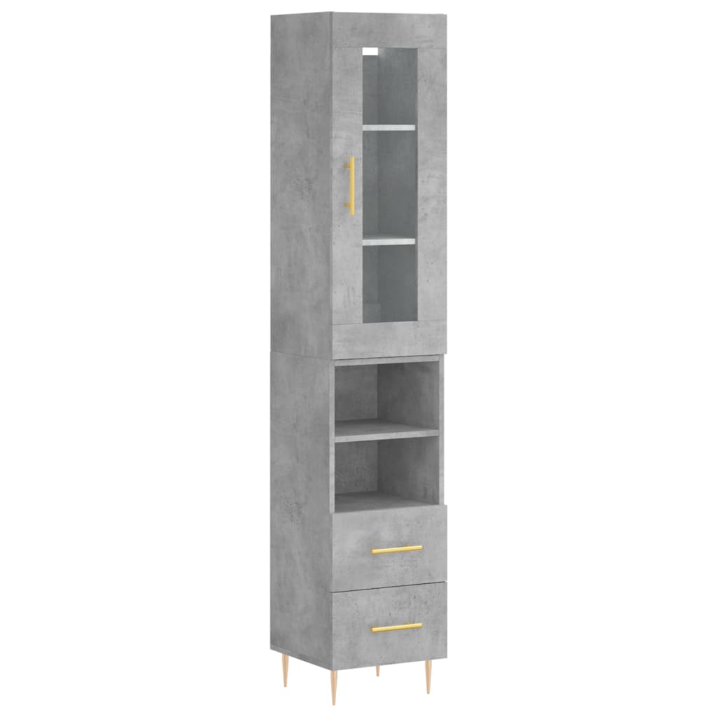 vidaXL Buffet haut Gris béton 34,5x34x180 cm Bois d'ingénierie