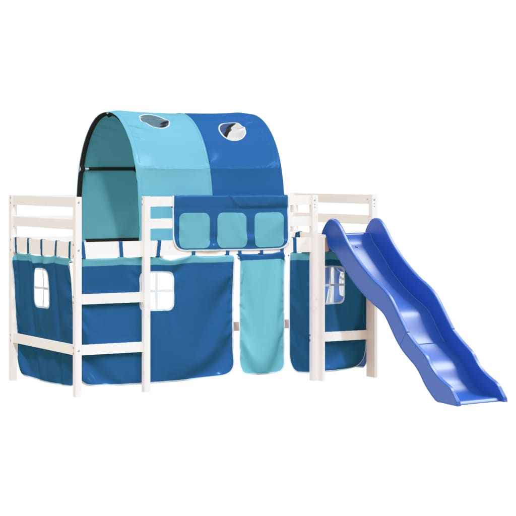 vidaXL Lit mezzanine enfants et tunnel bleu 90x200cm bois pin massif