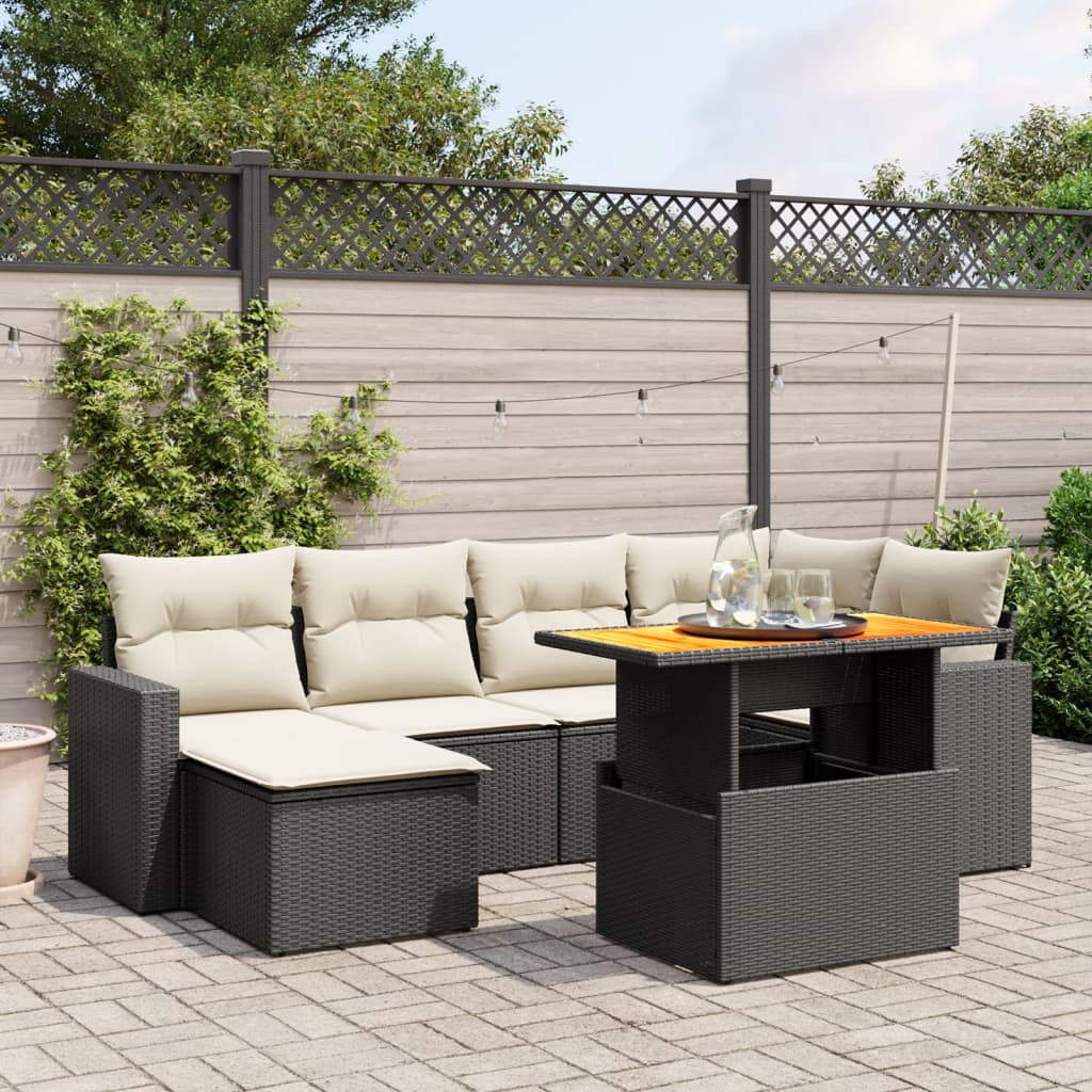 vidaXL Salon de jardin 7 pcs avec coussins noir résine tressée