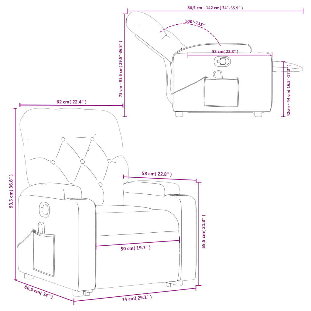 vidaXL Fauteuil inclinable de massage Gris Similicuir