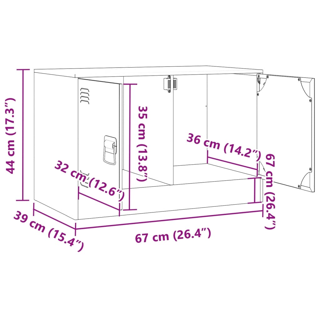 vidaXL Meuble TV vert olive 67x39x44 cm acier