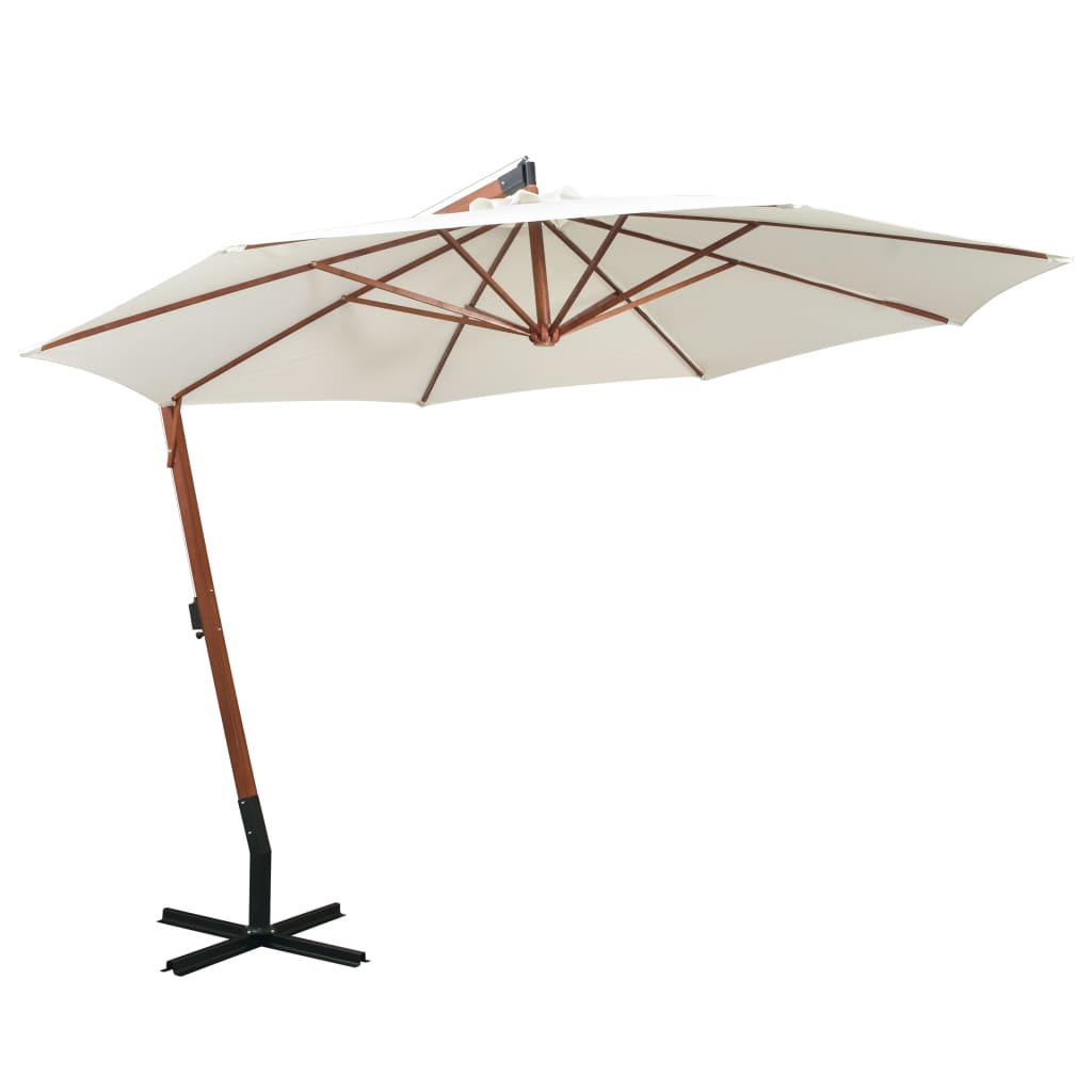 vidaXL Parasol suspendu avec poteau en bois 350 cm blanc