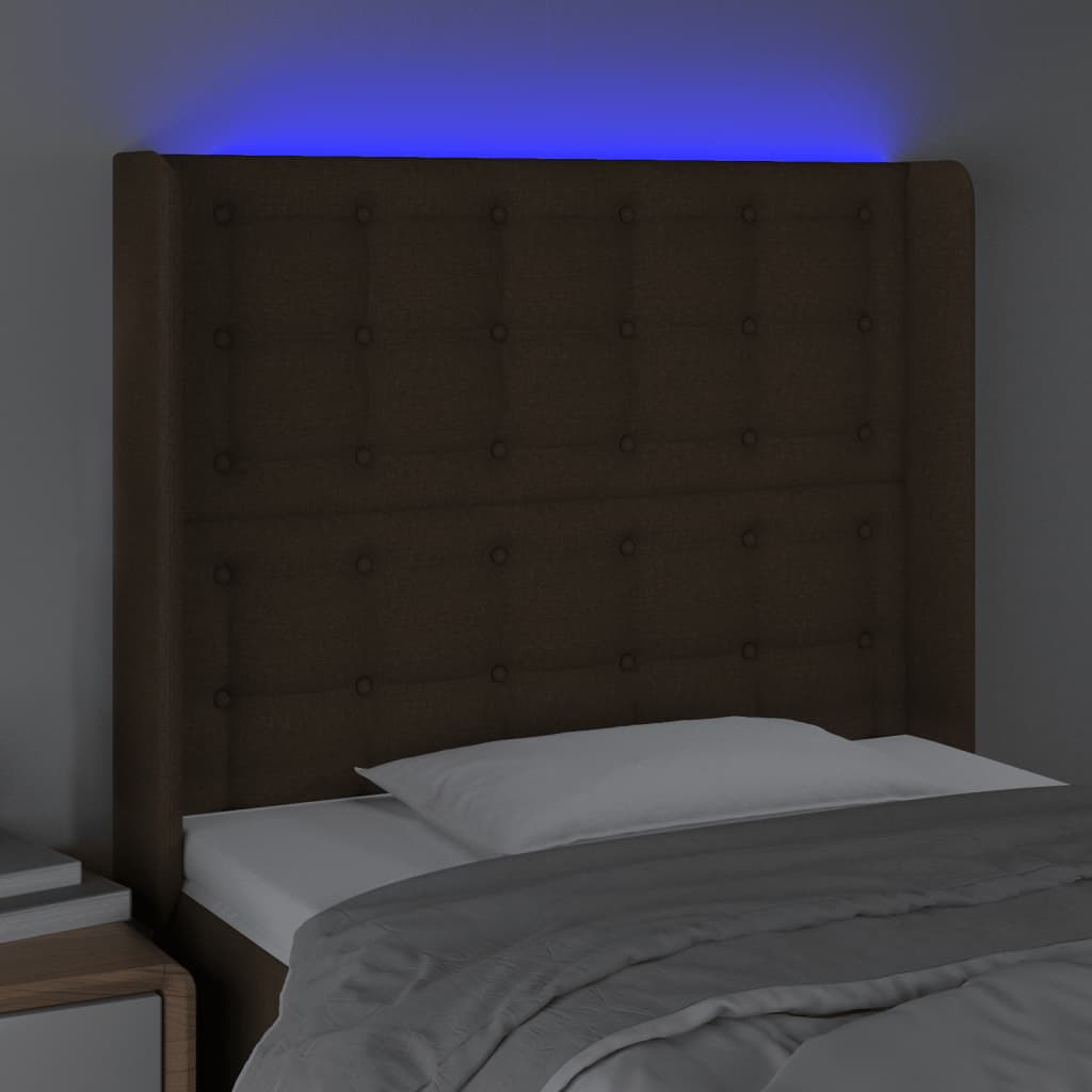 vidaXL Tête de lit à LED Marron foncé 103x16x118/128 cm Tissu