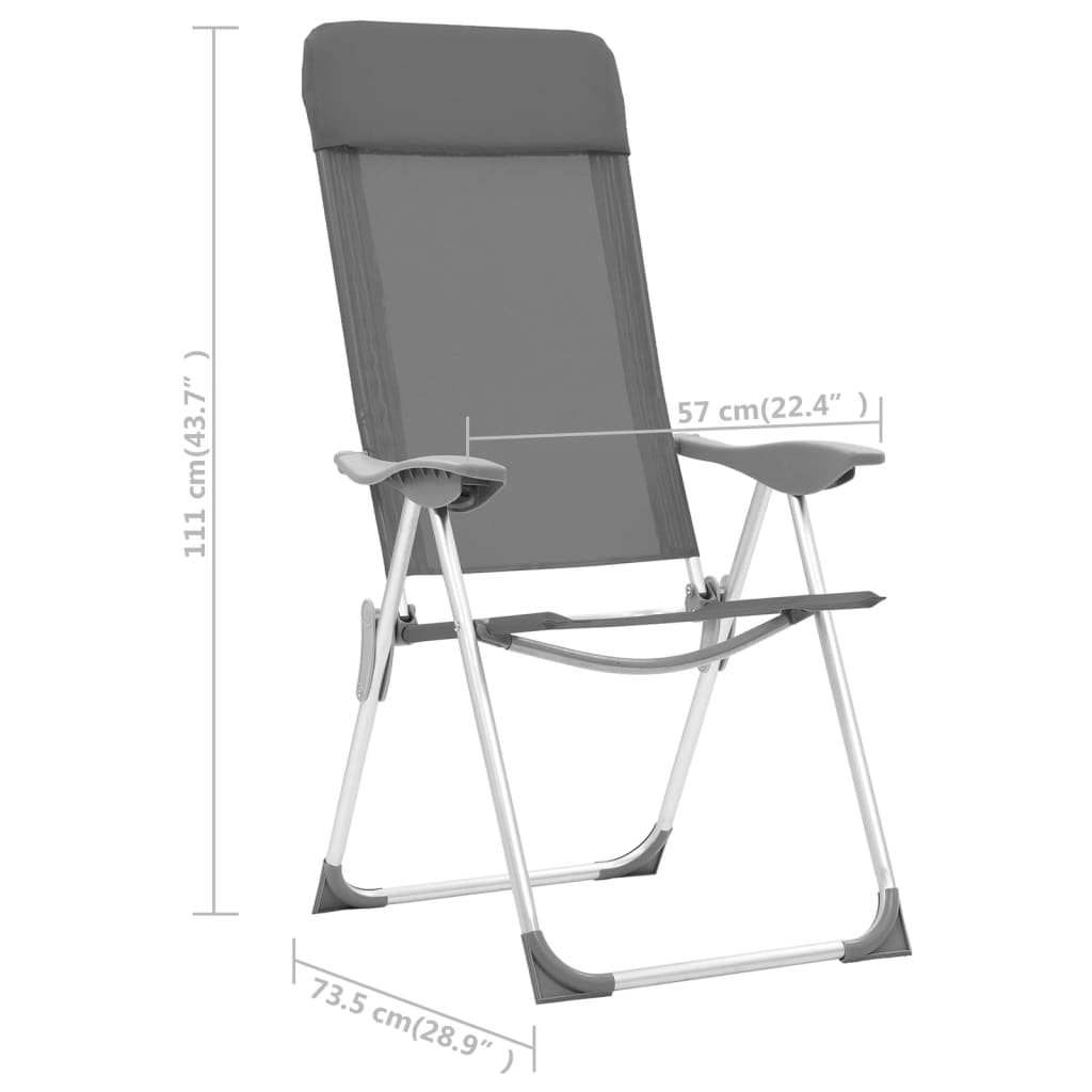 vidaXL Chaises de camping pliables lot de 2 Gris Aluminium