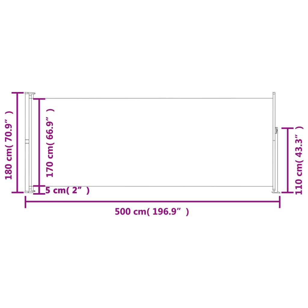 vidaXL Auvent latéral rétractable de patio 180x500 cm Gris