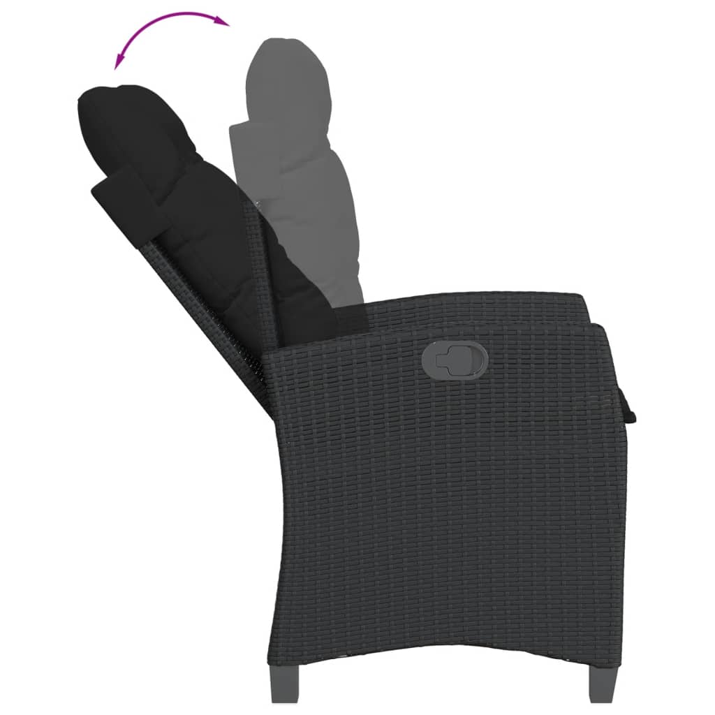 vidaXL Chaises inclinables de jardin lot de 2 et coussins noir rotin