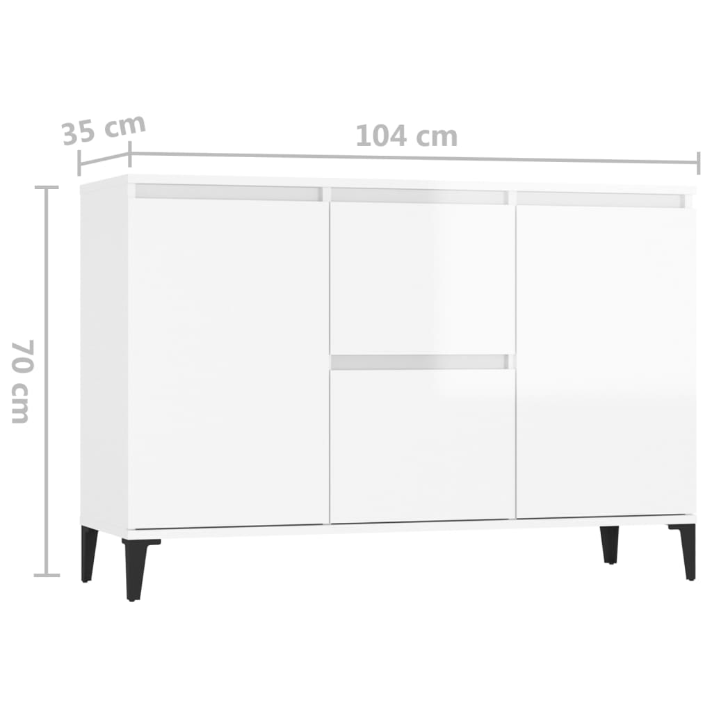 vidaXL Buffet blanc brillant 104x35x70 cm bois d'ingénierie