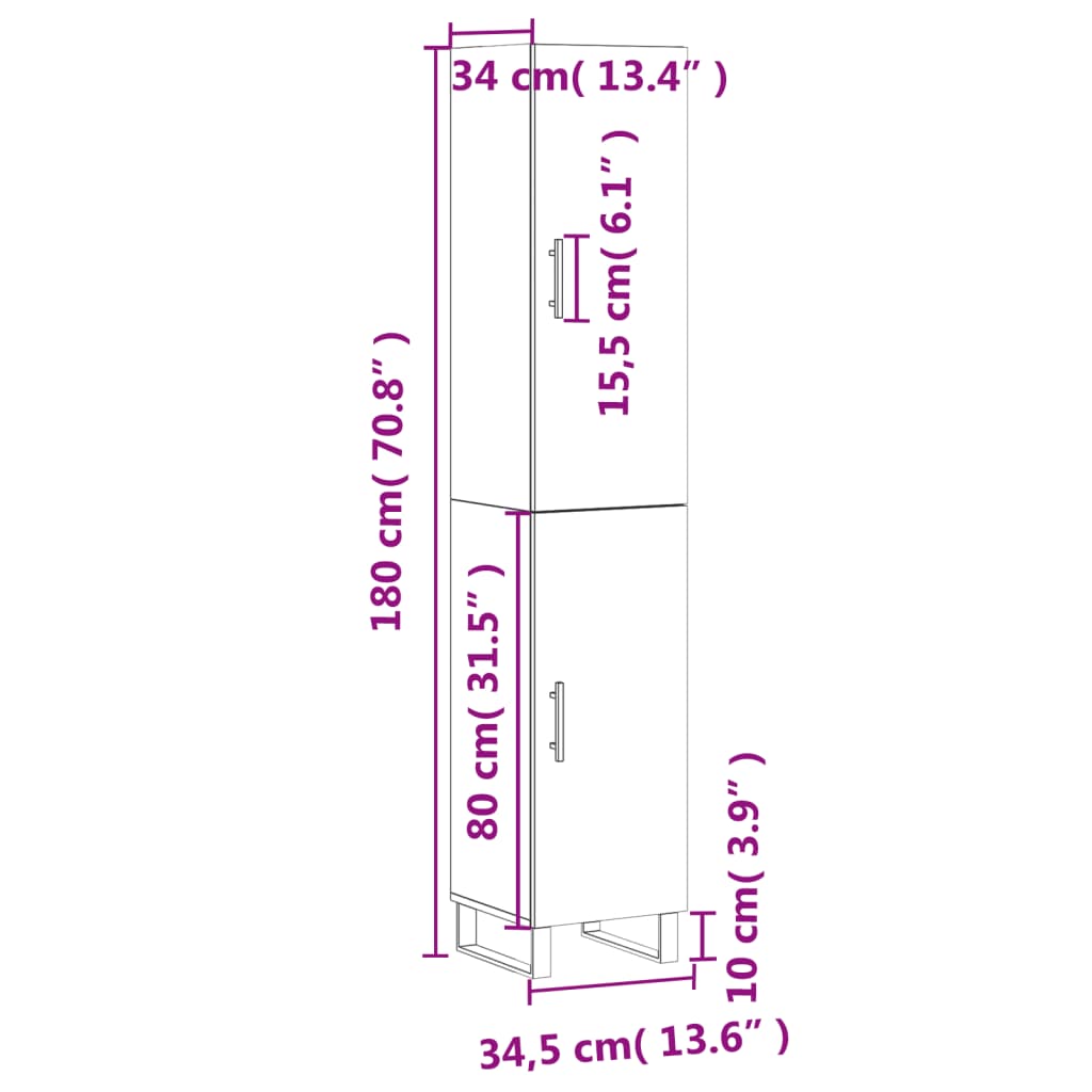 vidaXL Buffet haut Blanc 34,5x34x180 cm Bois d'ingénierie