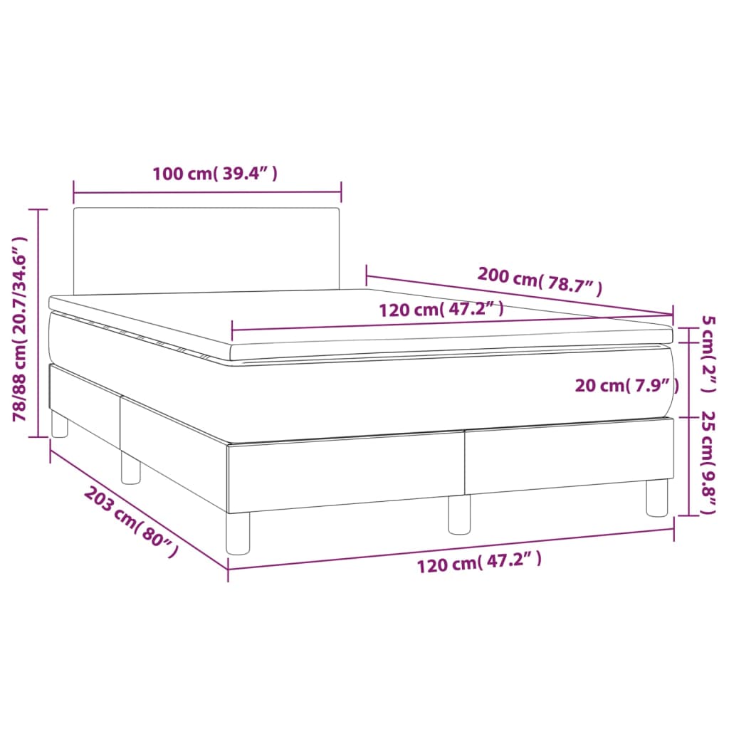 vidaXL Sommier à lattes de lit avec matelas LED Bleu 120x200 cm Tissu