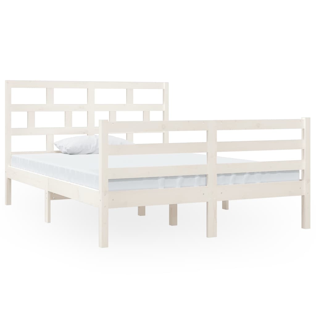 vidaXL Cadre de lit Blanc 135x190 cm Double Bois massif