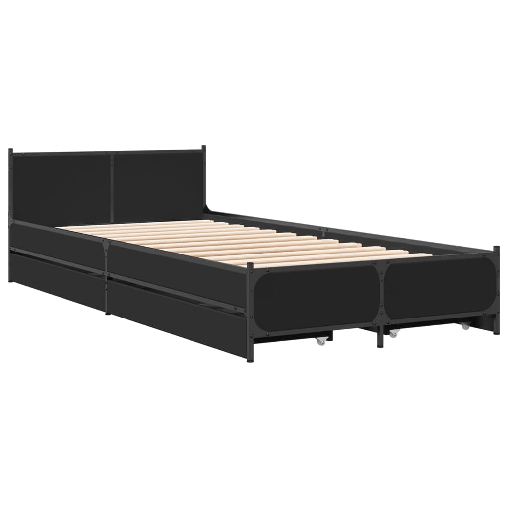 vidaXL Cadre de lit avec tiroirs noir 100x200 cm bois d'ingénierie