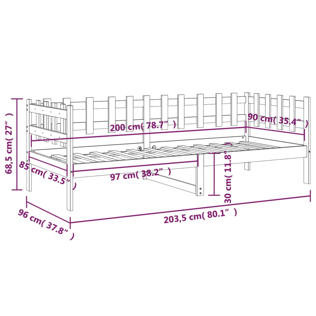 vidaXL Lit de jour sans matelas 90x200 cm bois de pin massif