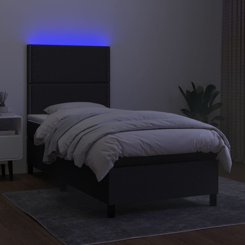 vidaXL Sommier à lattes de lit et matelas et LED Noir 100x200 cm Tissu