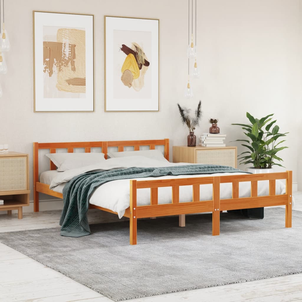 vidaXL Cadre de lit sans matelas cire marron 150x200cm bois pin massif